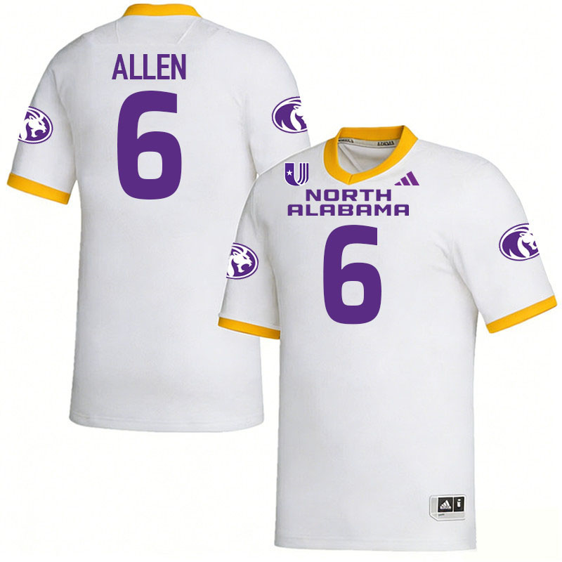 North Alabama Lions #6 Jayvian Allen College Football Jerseys,Uniforms Stitched-White